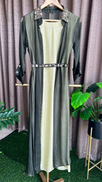 Green hand work embroidery 2 piece coat set