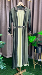 Green hand work embroidery 2 piece coat set