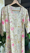 White cotton chicken embroidery 2 piece kurti set