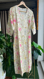 White cotton chicken embroidery 2 piece kurti set