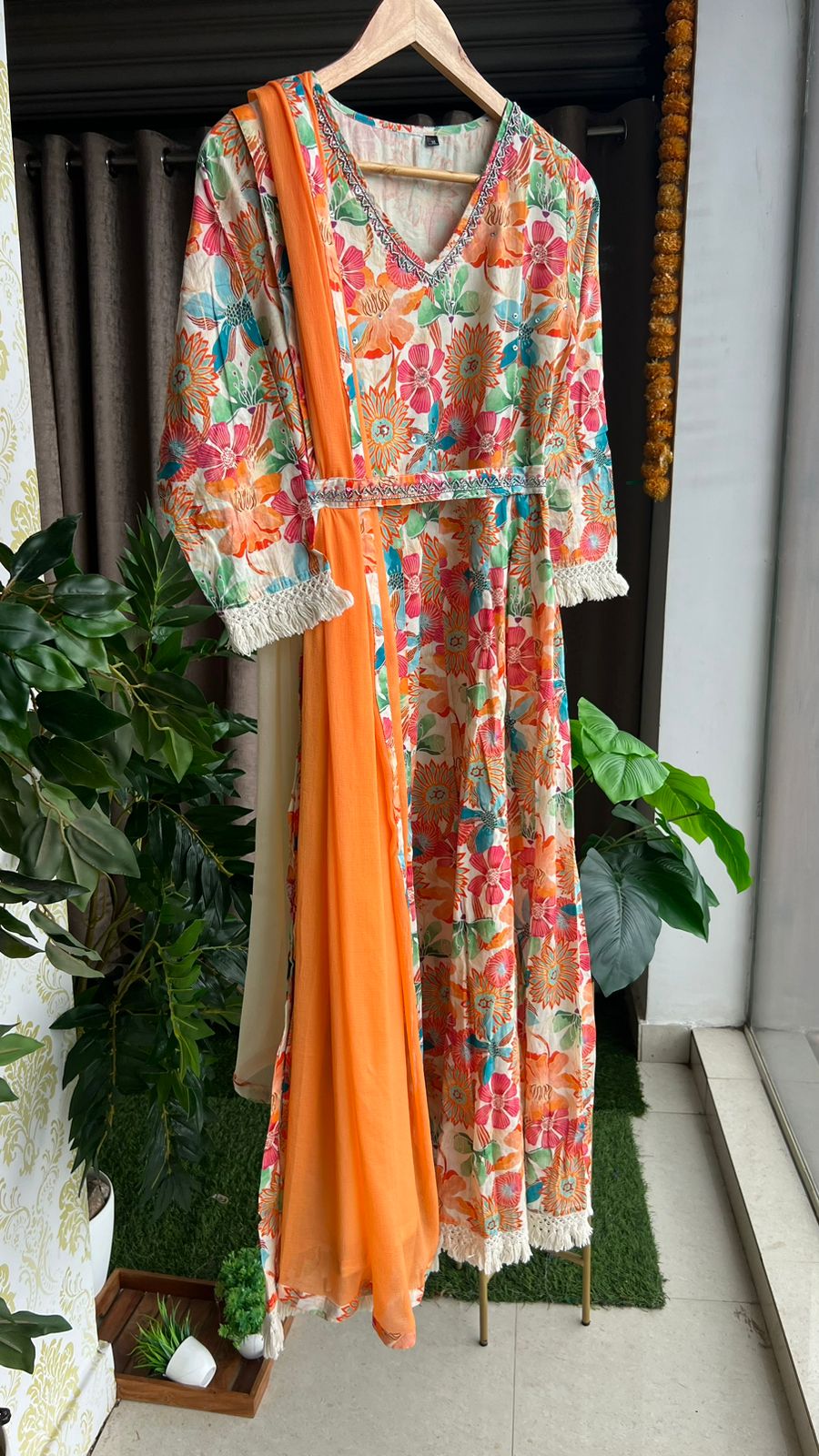 Cotton floral printed 3 piece kurti suit