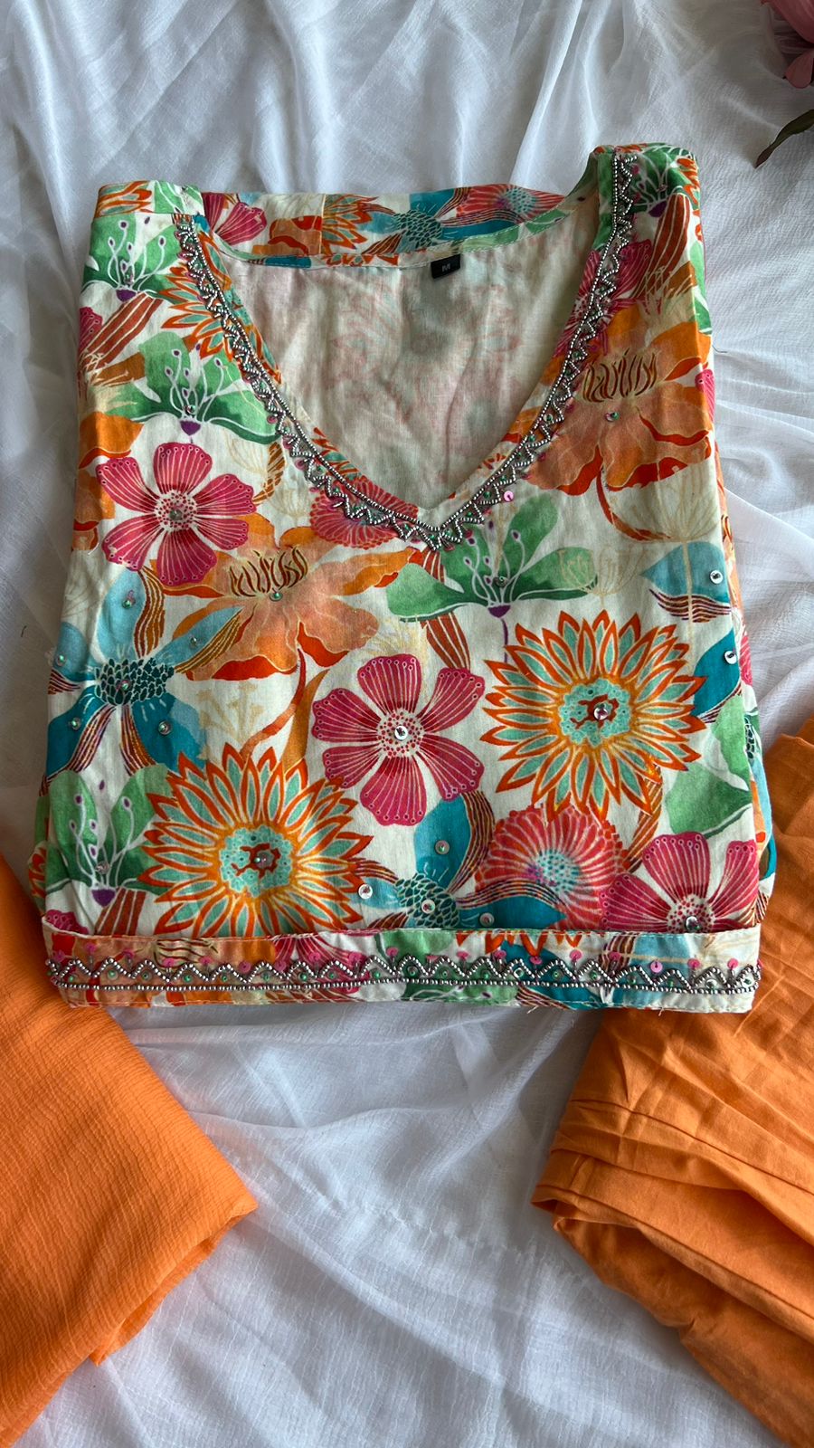 Cotton floral printed 3 piece kurti suit