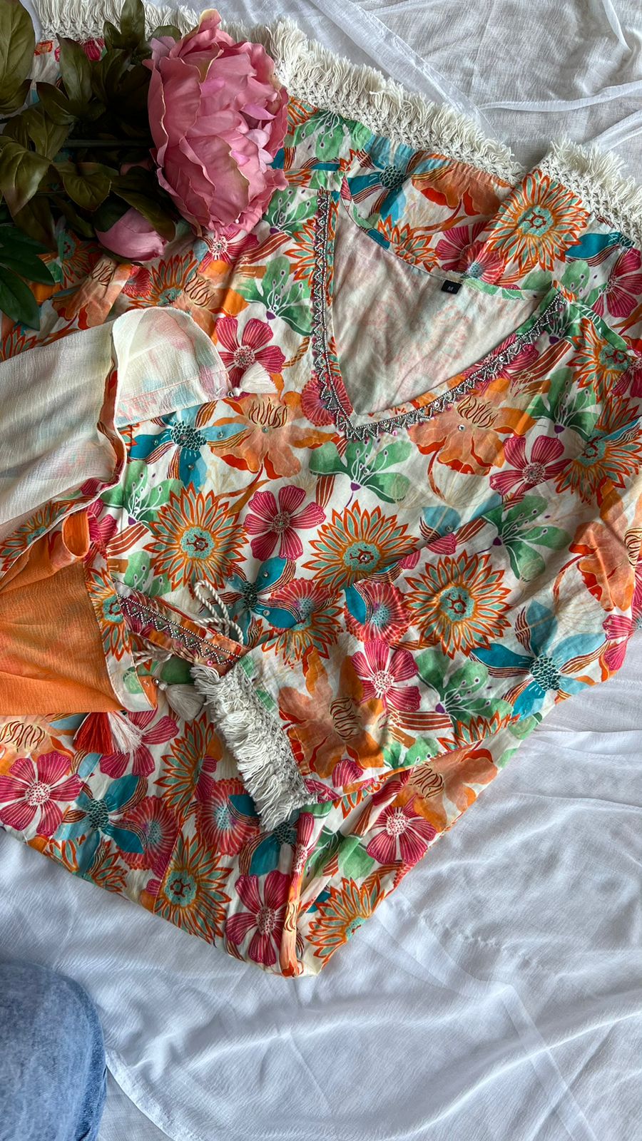 Cotton floral printed 3 piece kurti suit