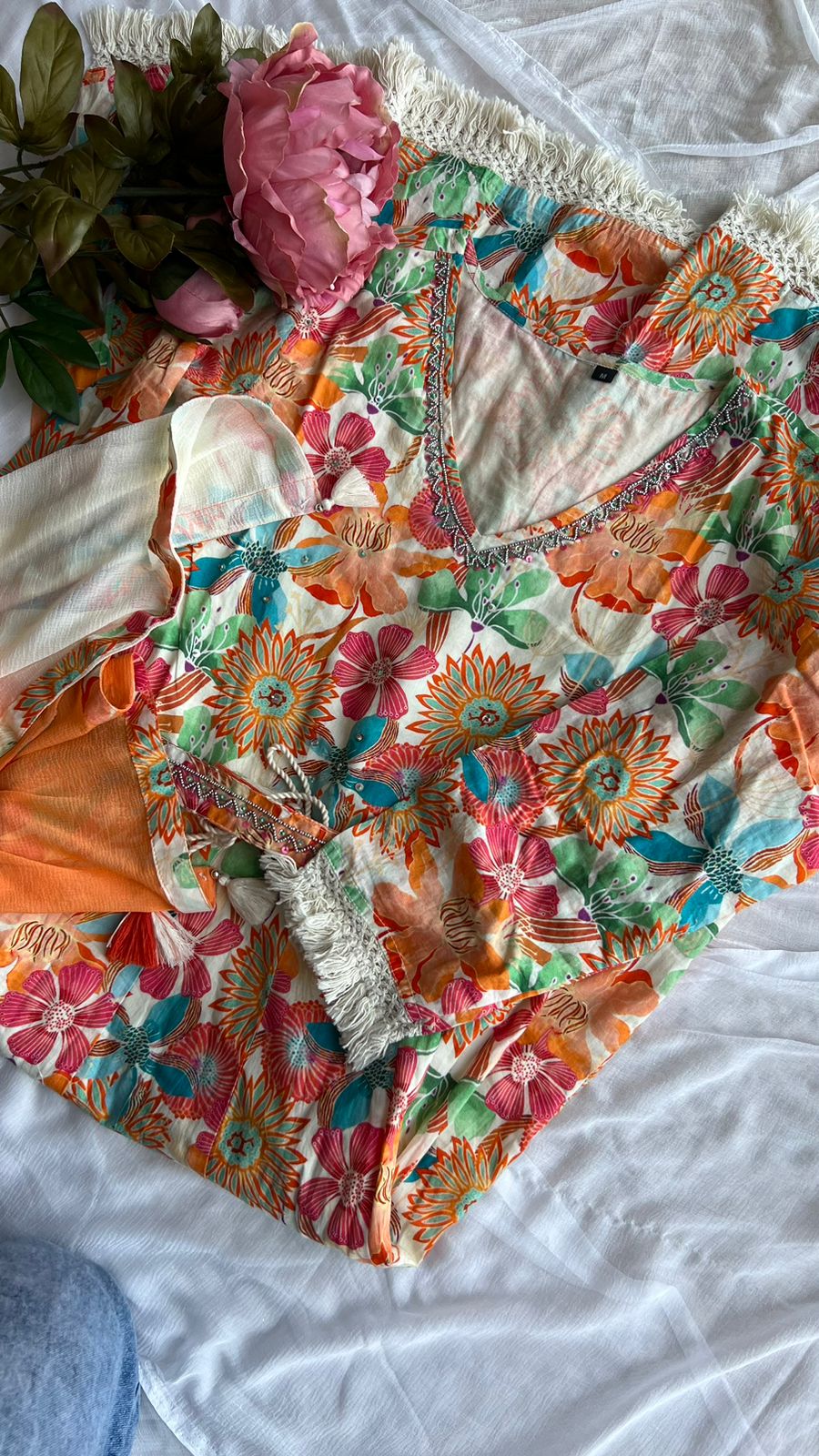 Cotton floral printed 3 piece kurti suit