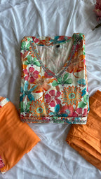 Cotton floral printed 3 piece kurti suit