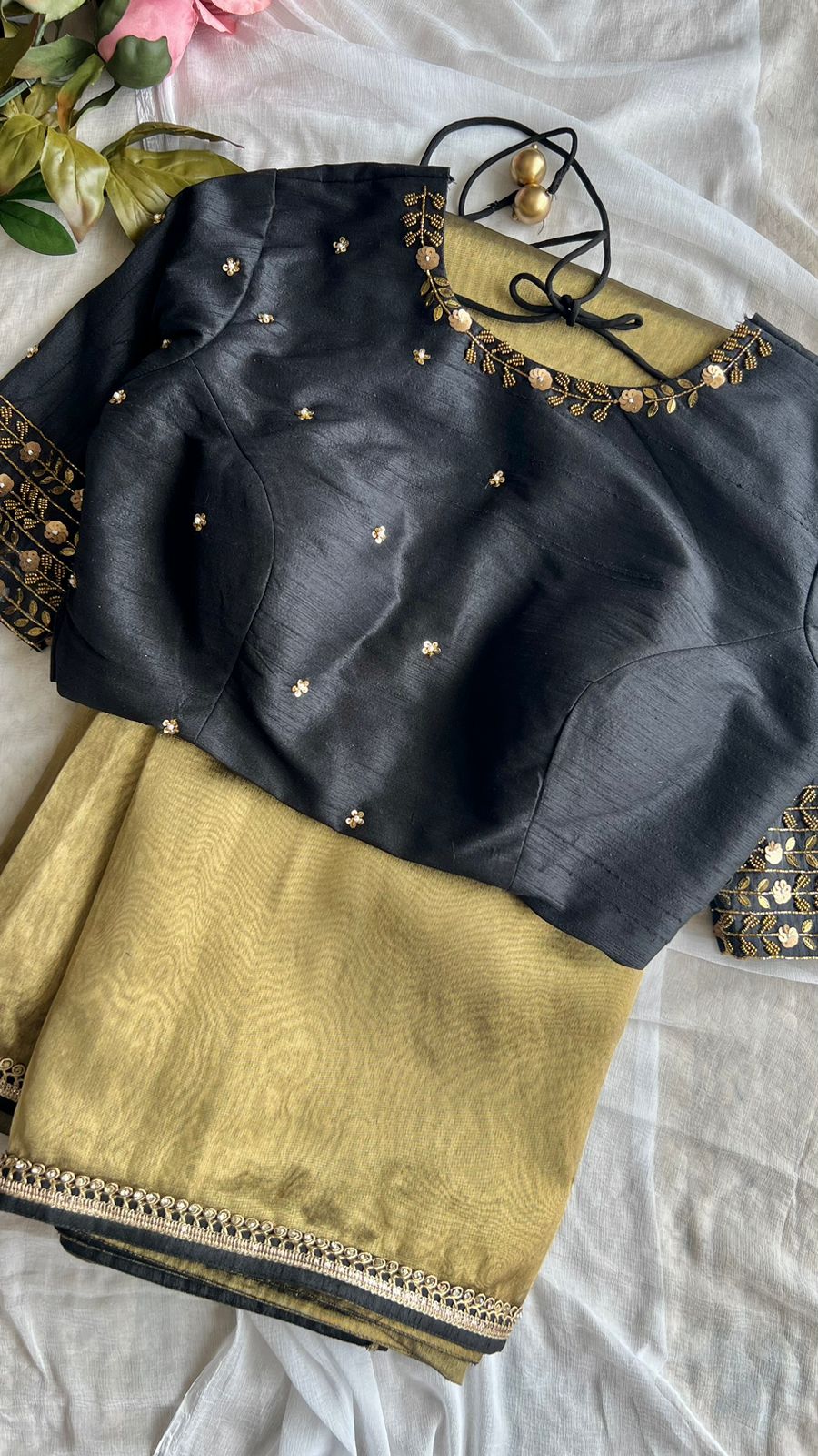 Black silk intricate handwork blouse