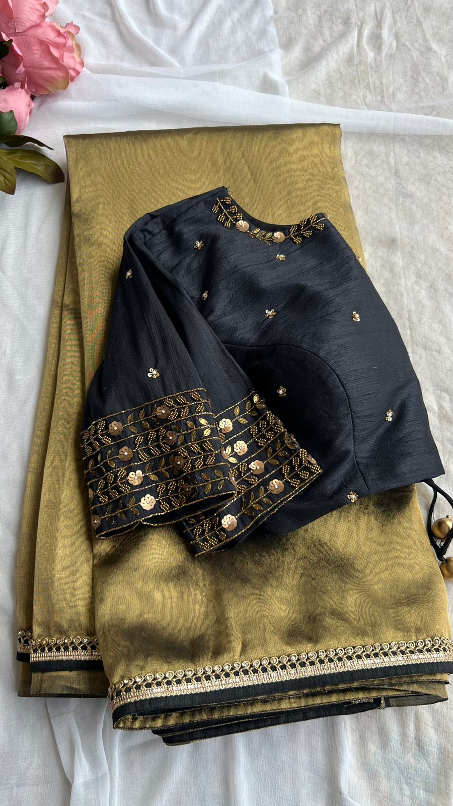 Black silk intricate handwork blouse
