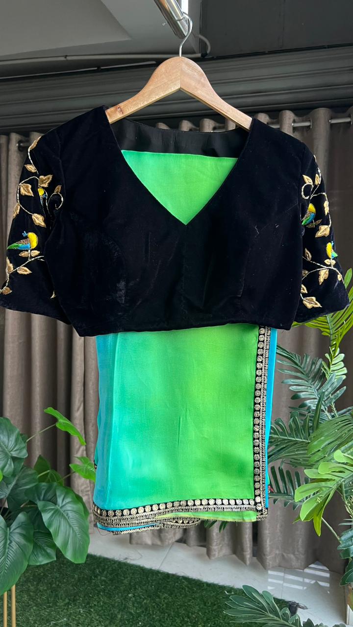Black velvet bird hand worked blouse
