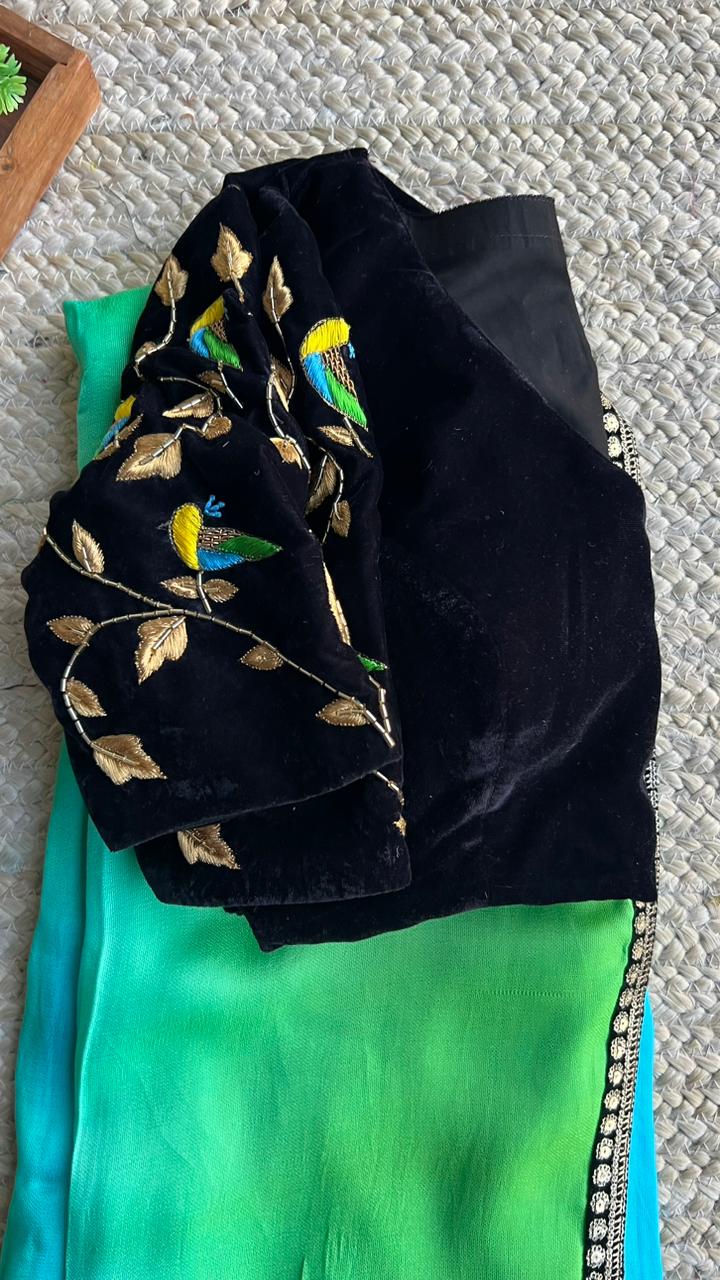 Black velvet bird hand worked blouse