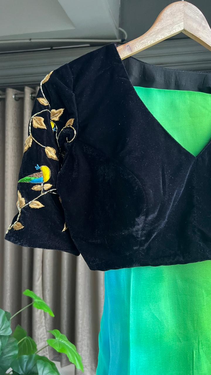 Black velvet bird hand worked blouse