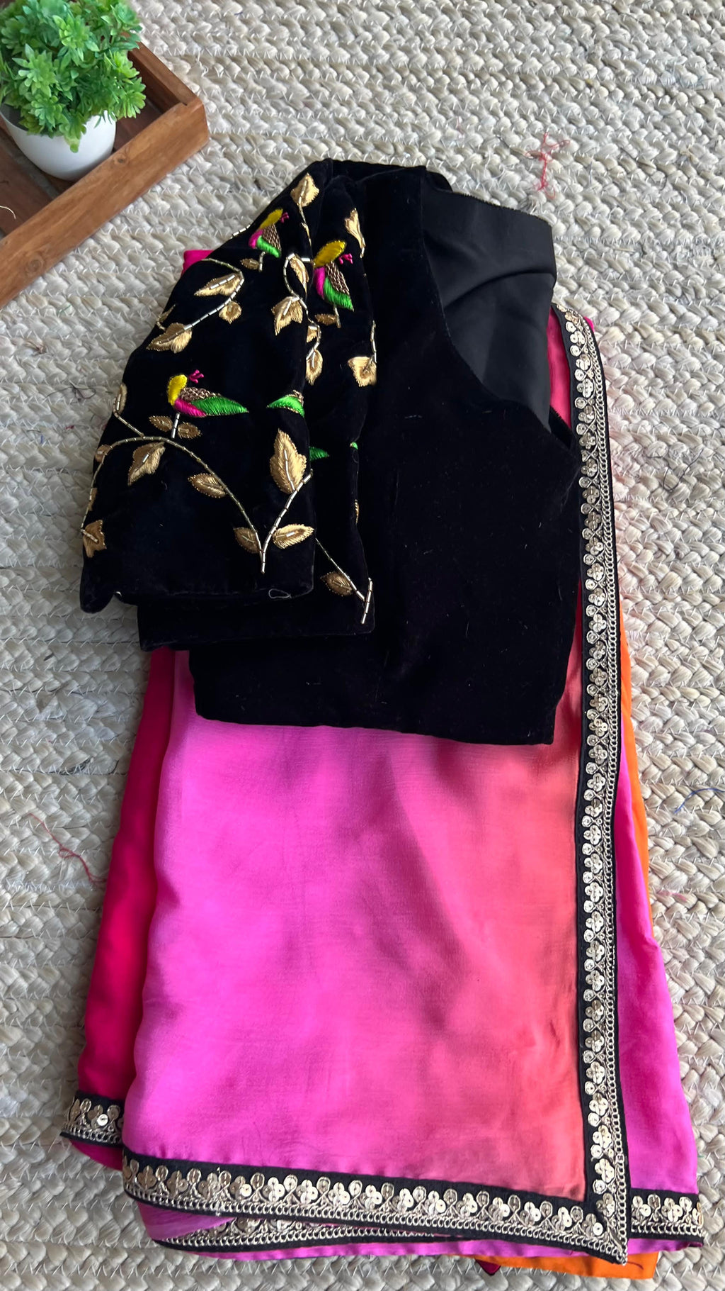 Black velvet bird hand worked blouse