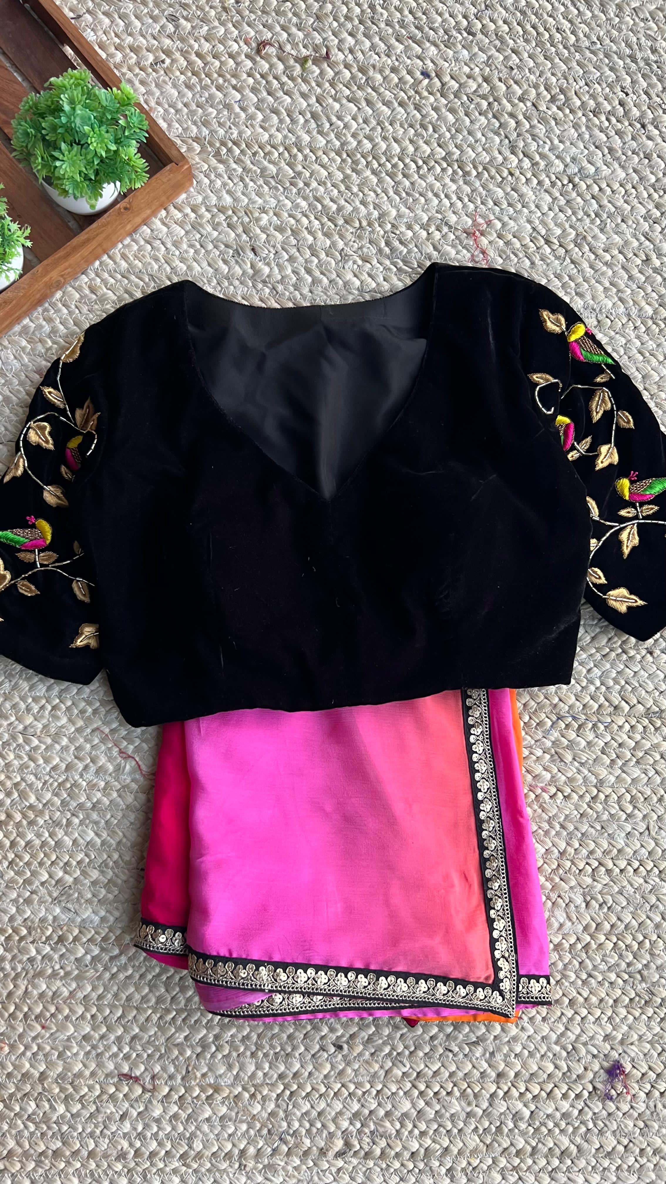Black velvet bird hand worked blouse