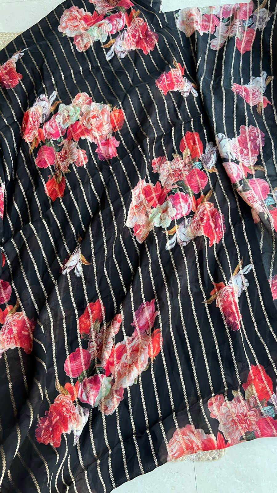 Black organza floral saree with handwork blouse