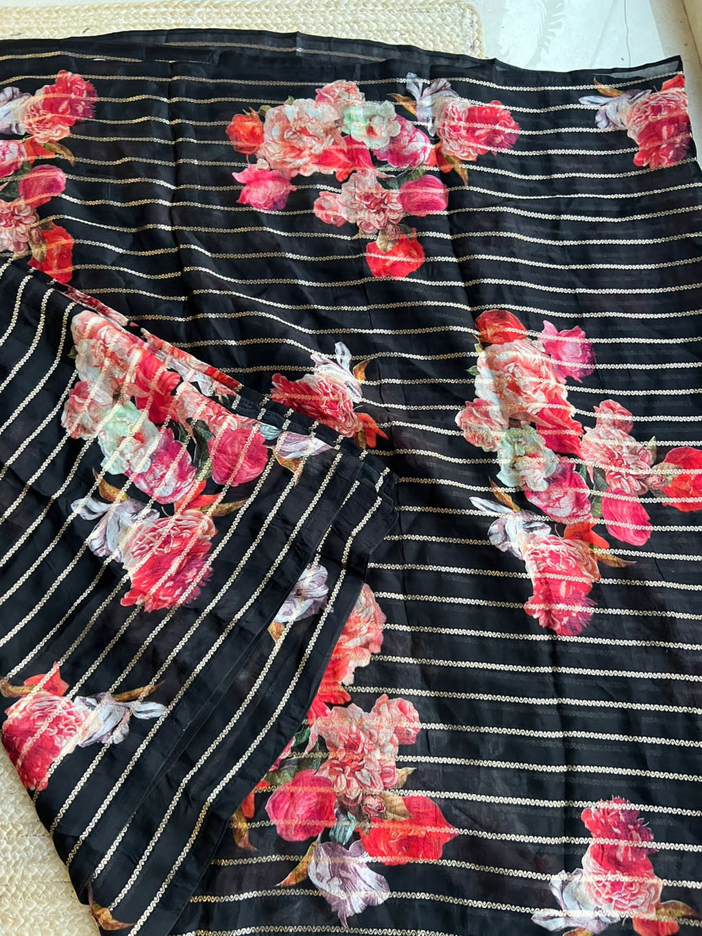 Black organza floral saree with handwork blouse