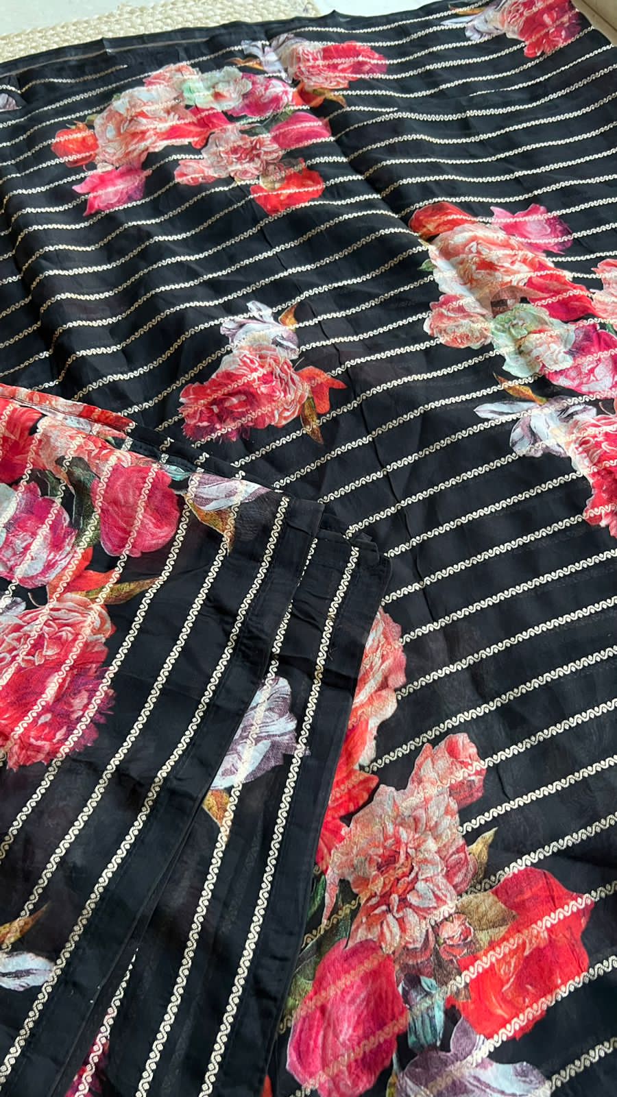 Black organza floral saree with handwork blouse
