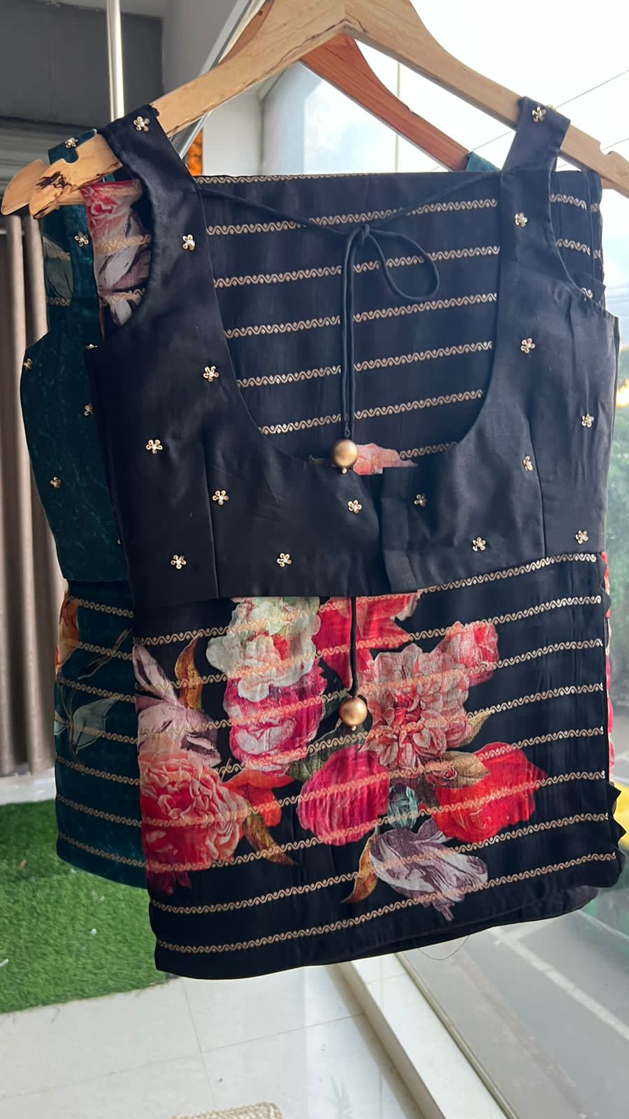 Black organza floral saree with handwork blouse