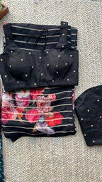 Black organza floral saree with handwork blouse