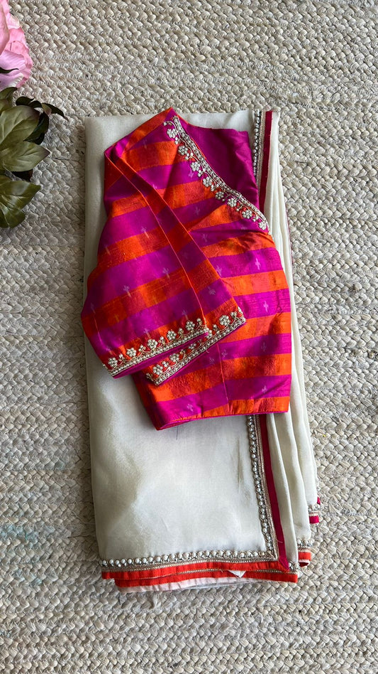 Gold tissue designer saree with handwork blouse
