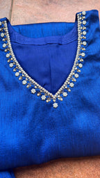 Royal blue silk hand worked 2 piece kurti / coord set