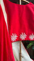 Red pearl hand worked blouse