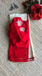 Red pearl hand worked blouse