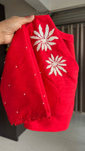 Red pearl hand worked blouse