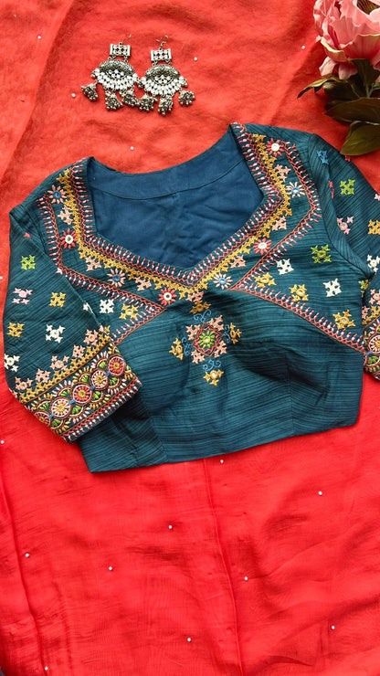 Deep orange saree with hand worked blouse