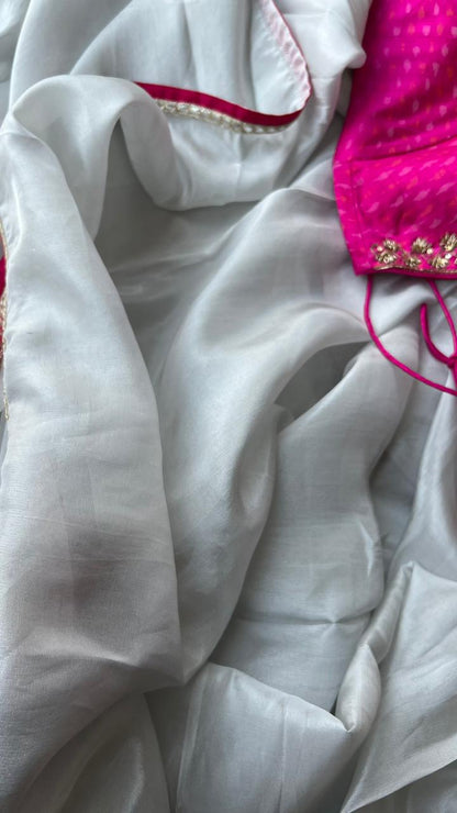 Silver tissue designer saree with handwork blouse