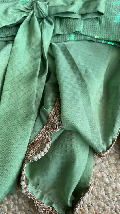 Sea green georgette saree with sequins blouse