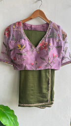 Bottle green marble saree with hand worked blouse