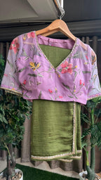 Bottle green marble saree with hand worked blouse