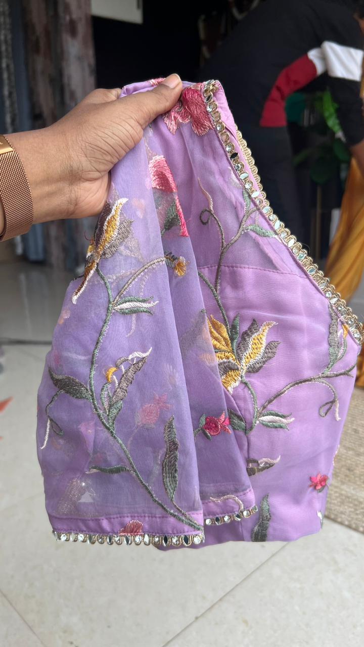Bottle green marble saree with hand worked blouse