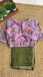 Bottle green marble saree with hand worked blouse