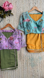 Bottle green marble saree with hand worked blouse