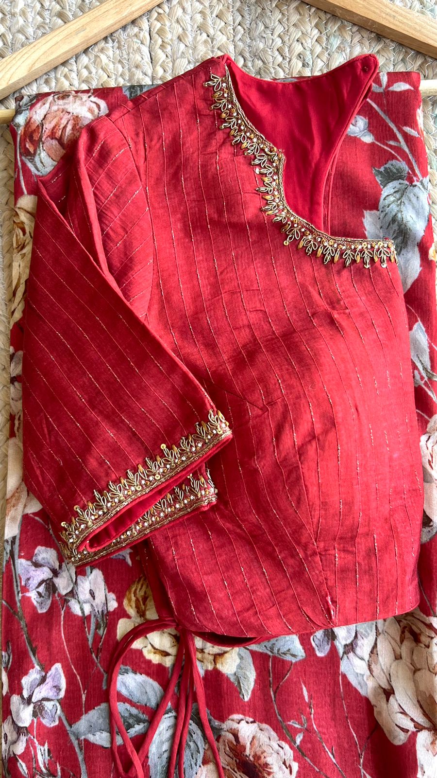 Maroon floral printed kosa silk saree with handwork blouse