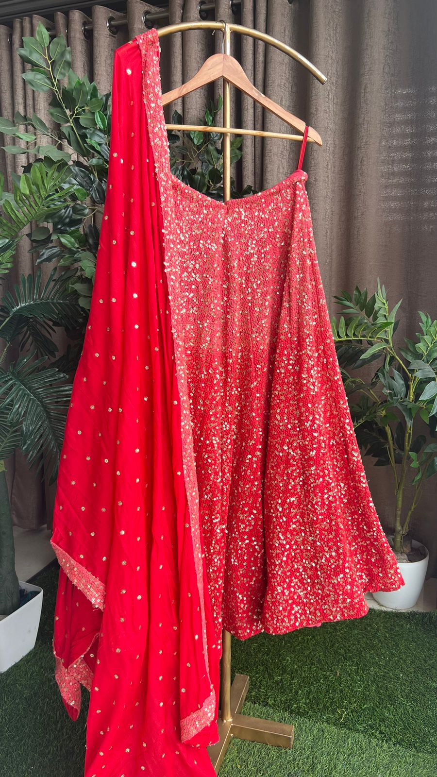 Red heavy sequence embroidered ethnic lehenga