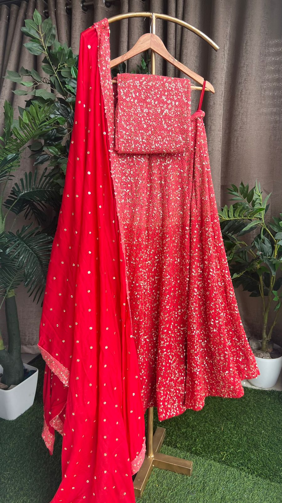 Red heavy sequence embroidered ethnic lehenga