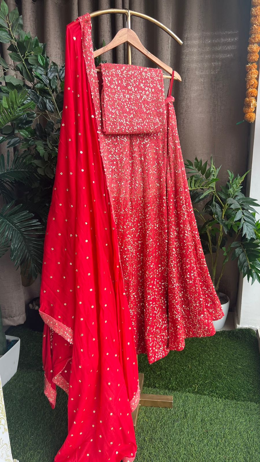 Red heavy sequence embroidered ethnic lehenga