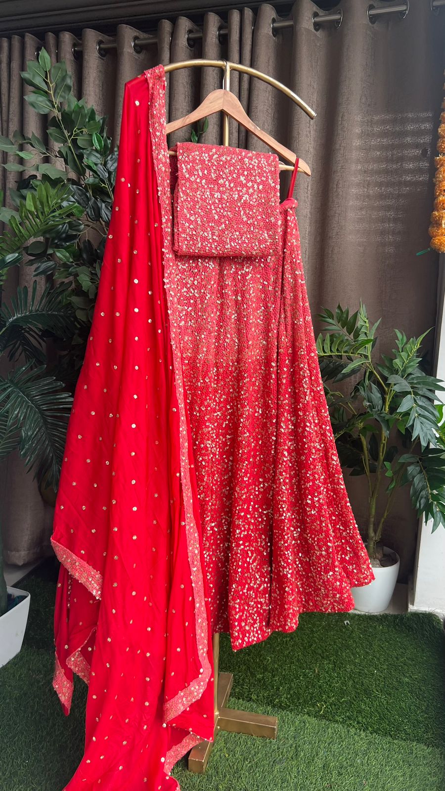 Red heavy sequence embroidered ethnic lehenga