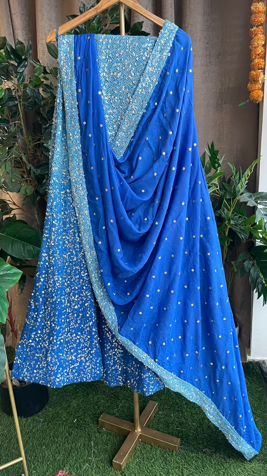 Blue heavy sequence embroidered ethnic lehenga