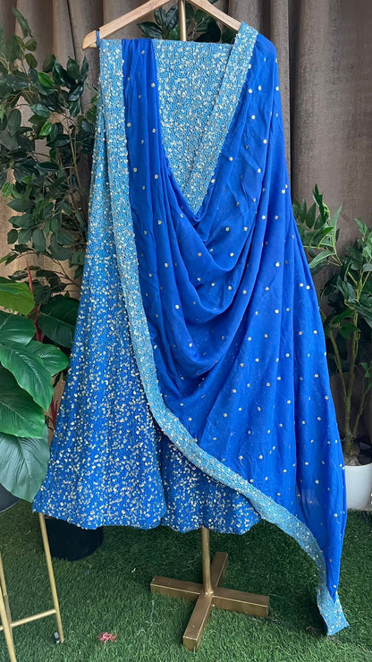 Blue heavy sequence embroidered ethnic lehenga