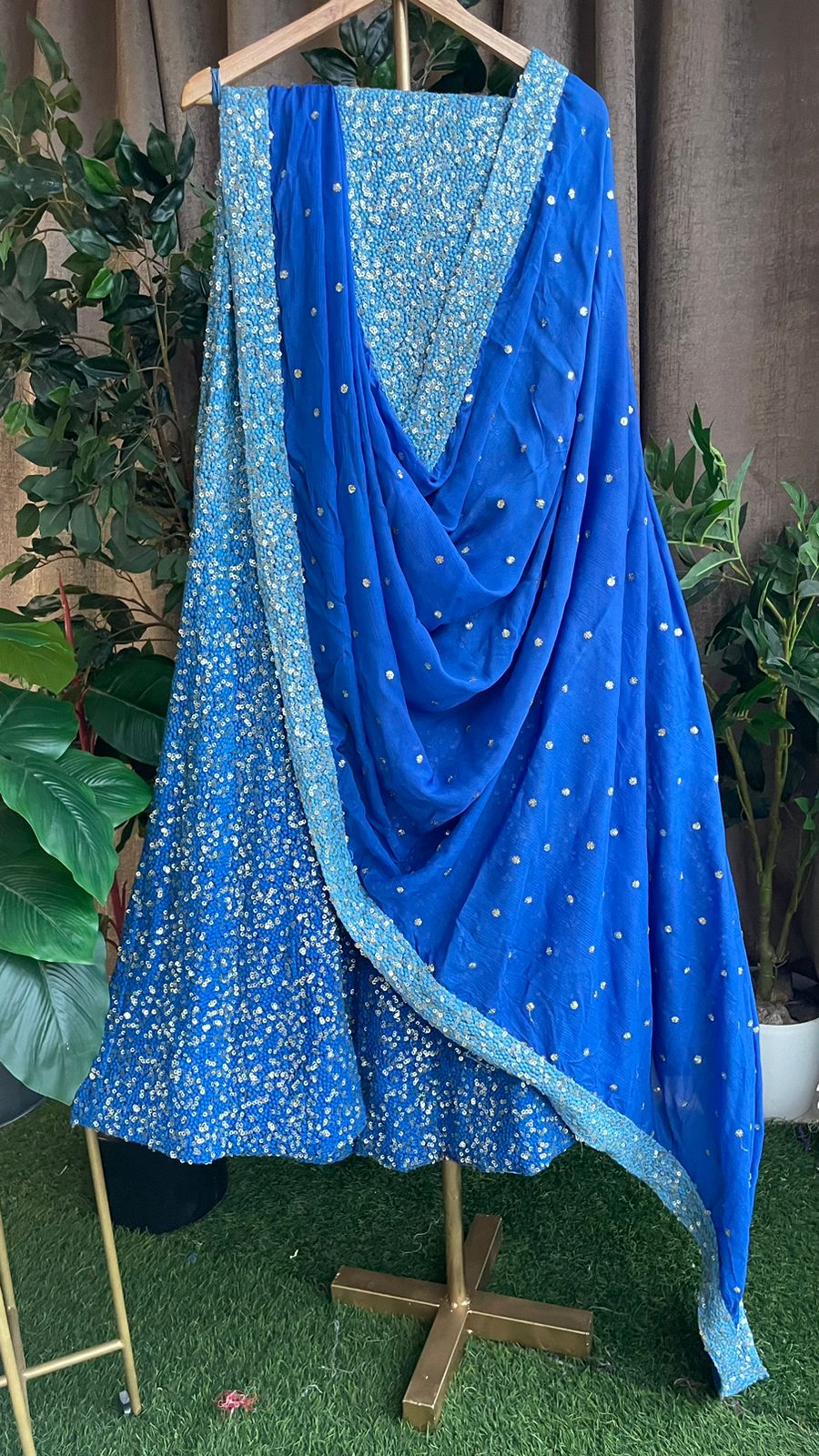 Blue heavy sequence embroidered ethnic lehenga