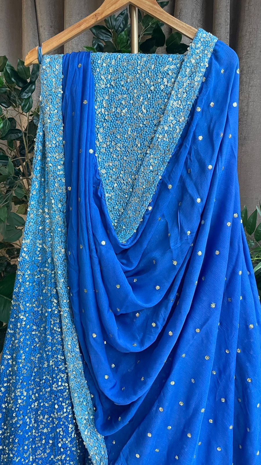 Blue heavy sequence embroidered ethnic lehenga
