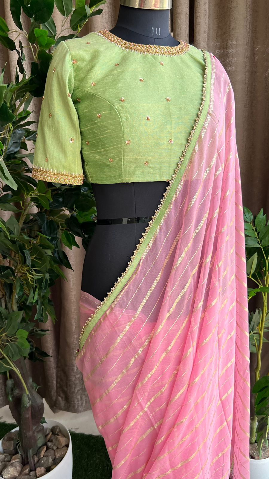 Pista green silk handwork blouse