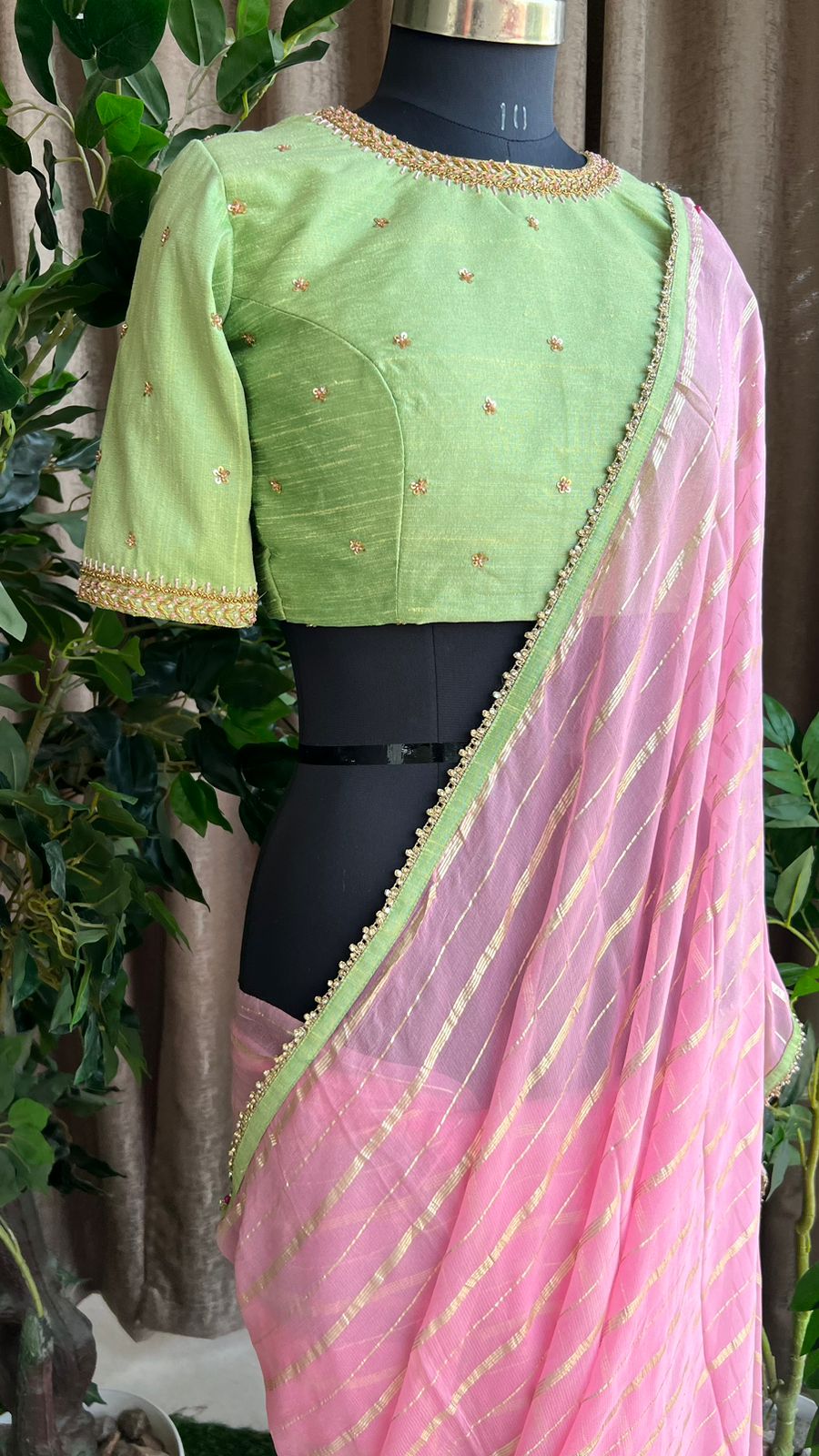 Pista green silk handwork blouse