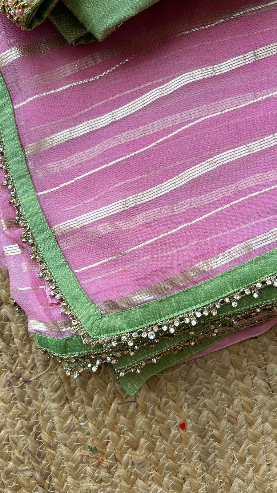 Pista green silk handwork blouse