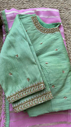 Pista green silk handwork blouse