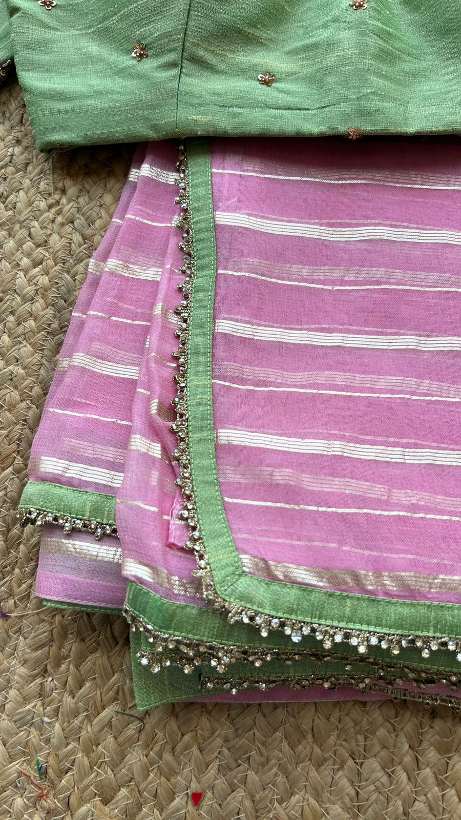 Pista green silk handwork blouse