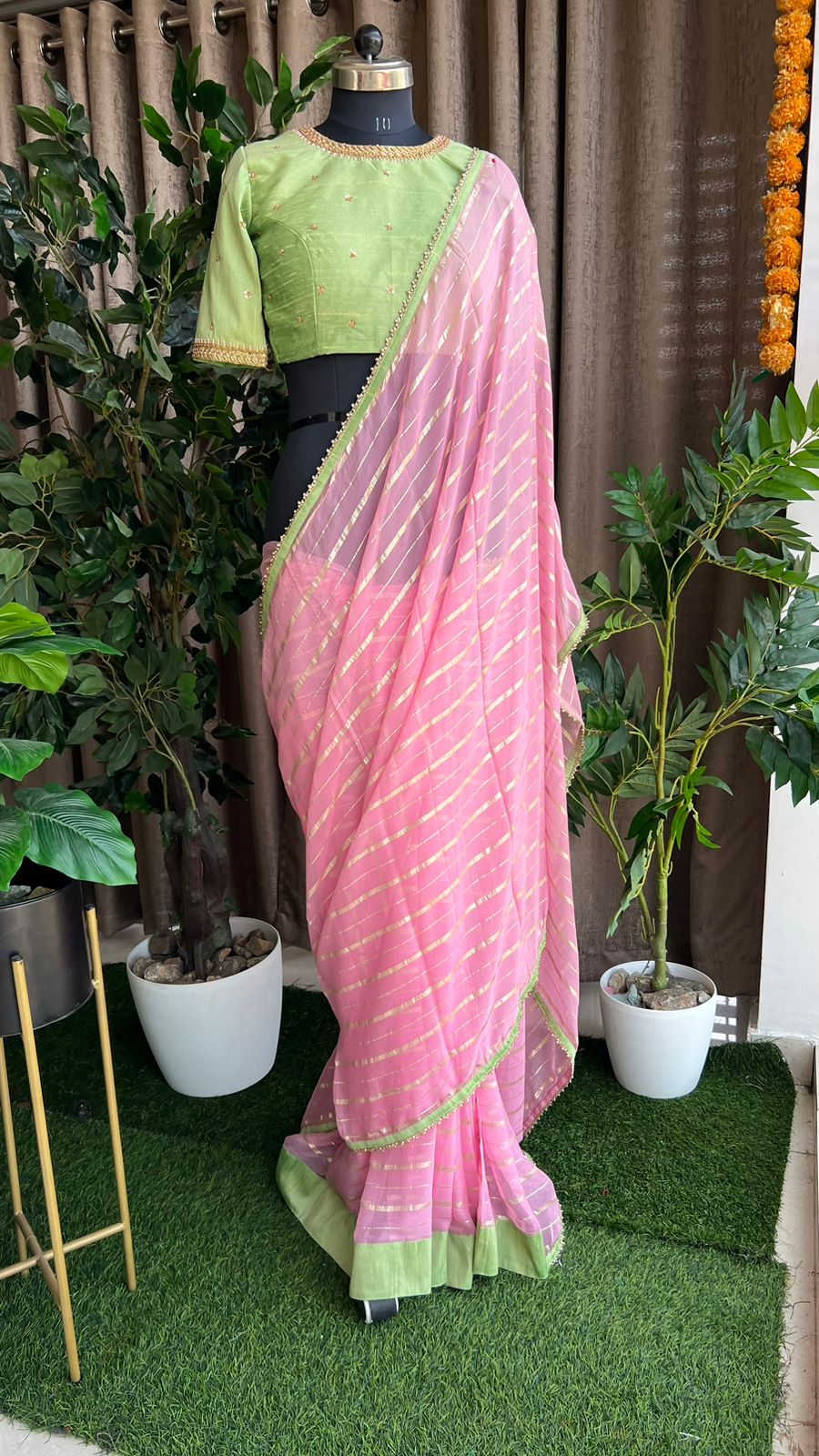Pista green silk handwork blouse