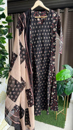 Black cotton 3 piece ajrak kurti suit